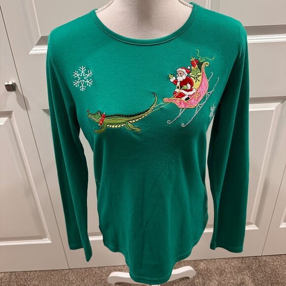 NWT Jason Maxwell Cajun Santa Christmas long-sleeve small t-shirt alligator. - Picture 1 of 5